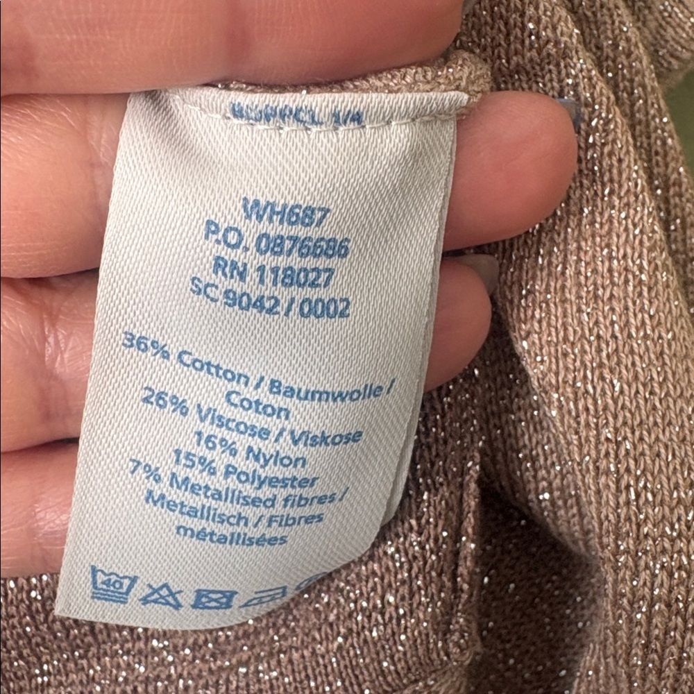 Boden Milano Shimmer Knit Tan Sparkle Short Sleeve Fit Flare Midi Dress Sz 16L - Picture 8 of 9